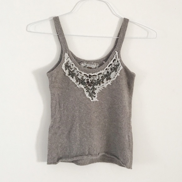 Free People Tops - FREE PEOPLE: gray sweater appliqué tank